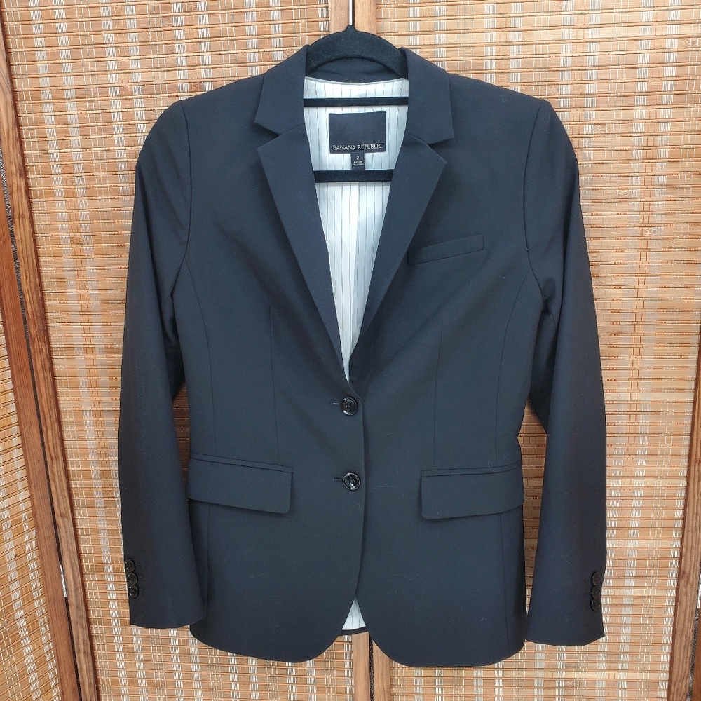 ◇ Banana Republic Lightweight Wool Lined Blazer Black Size 2